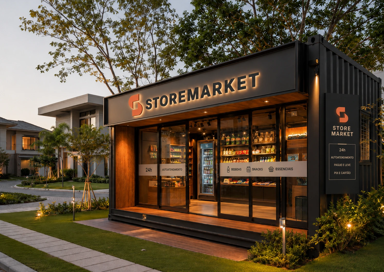 StoreMarket em condomínio de casas, implantada em contêiner